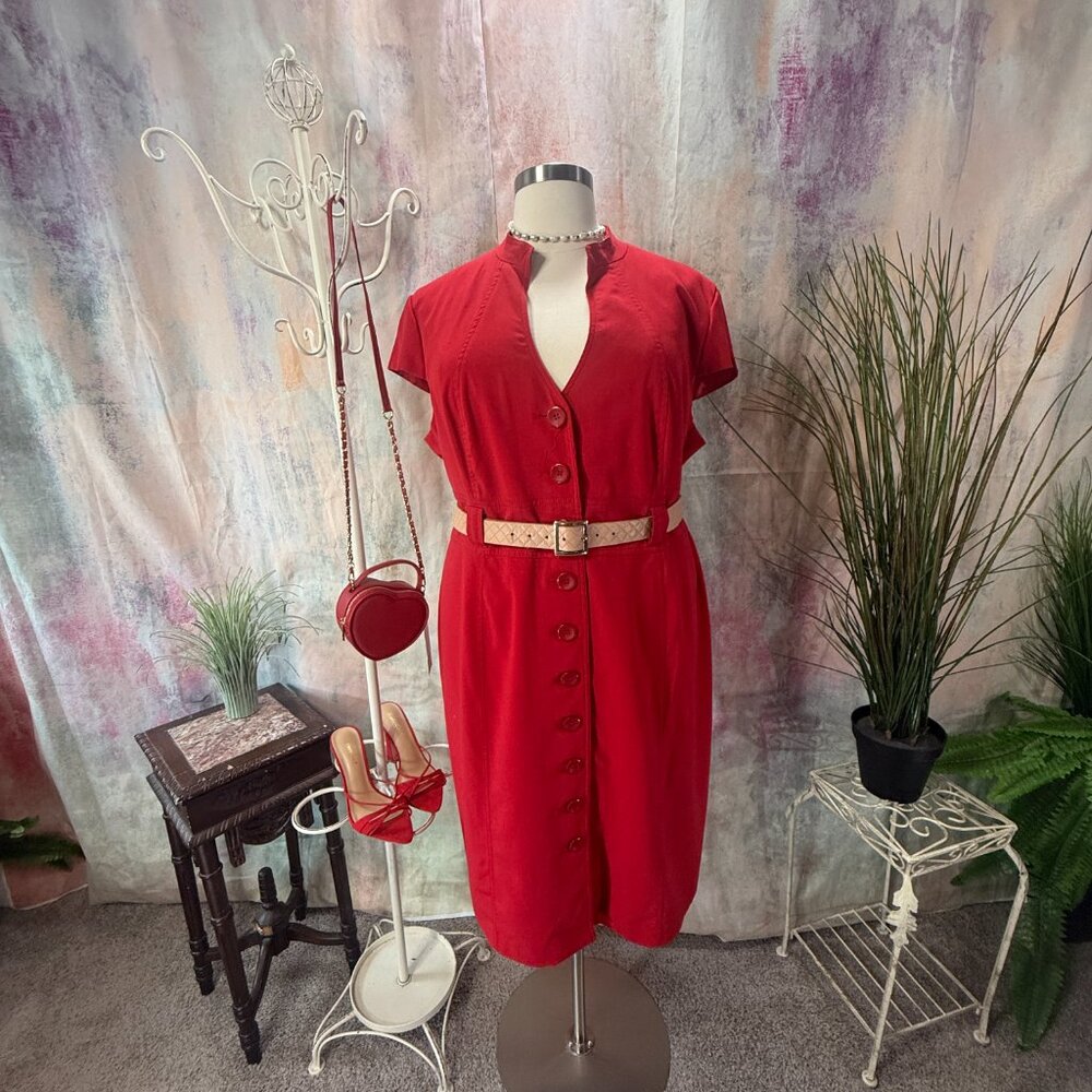📌Sandra Darren Perfect For Many Occasion Button- Up Dress With Cap Sleeves